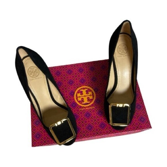 Tory Burch Grayson 90mm Wedge – Lancaster Suede (Black, Size 8) - Picture 1 of 6